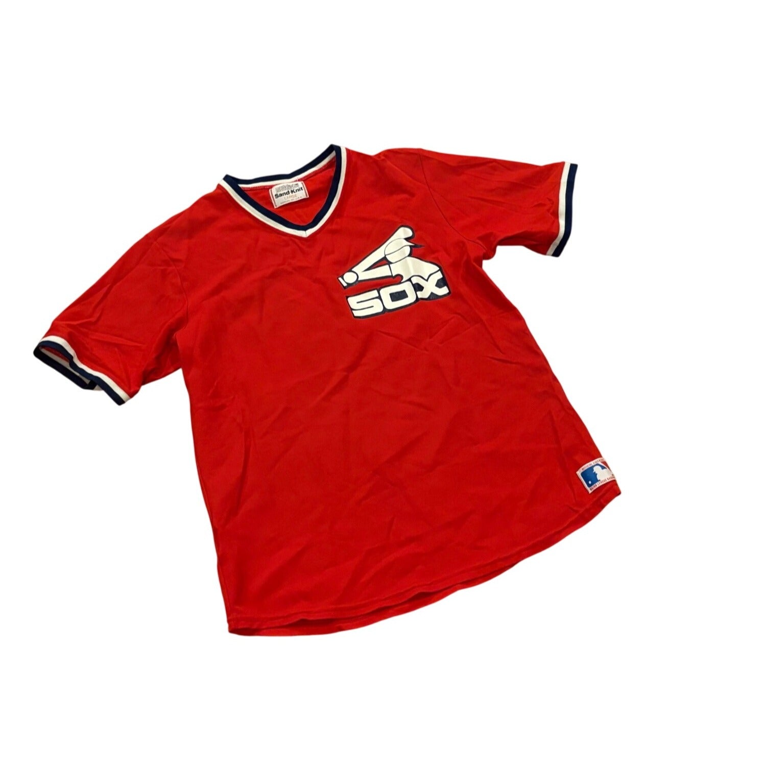 Rare Vintage 80s Sand-Knit Chicago White Sox Red Pullover MLB Baseball Jersey Lg
