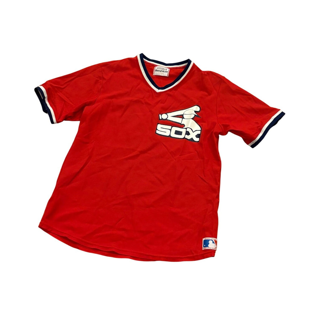 Rare Vintage 80s Sand-Knit Chicago White Sox Red Pullover MLB Baseball Jersey Lg