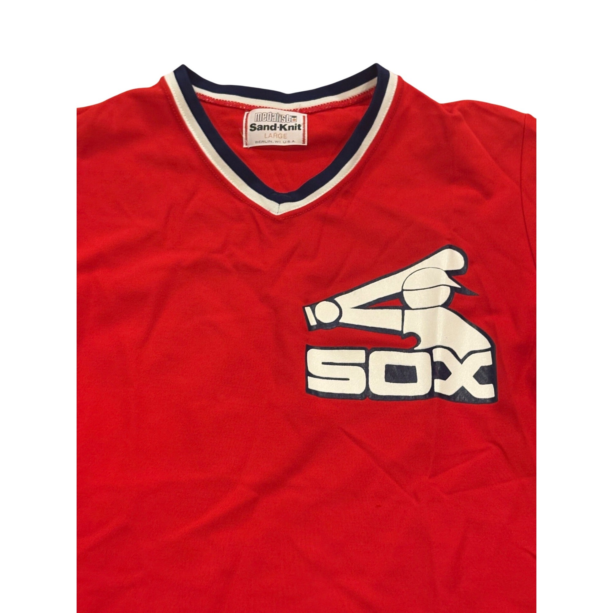 Rare Vintage 80s Sand-Knit Chicago White Sox Red Pullover MLB Baseball Jersey Lg