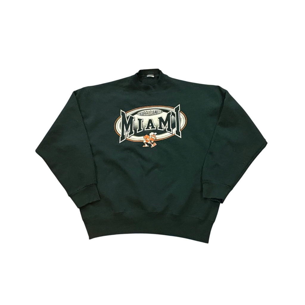 Vintage 90s Miami Hurricanes Crewneck Sweatshirt NCAA Green Men's Size XL