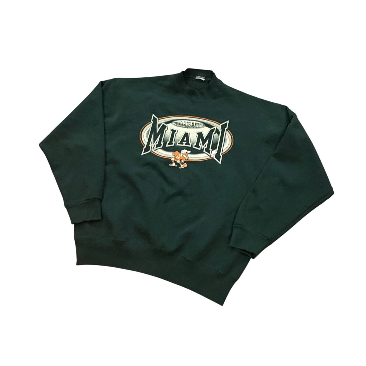 Vintage 90s Miami Hurricanes Crewneck Sweatshirt NCAA Green Men's Size XL