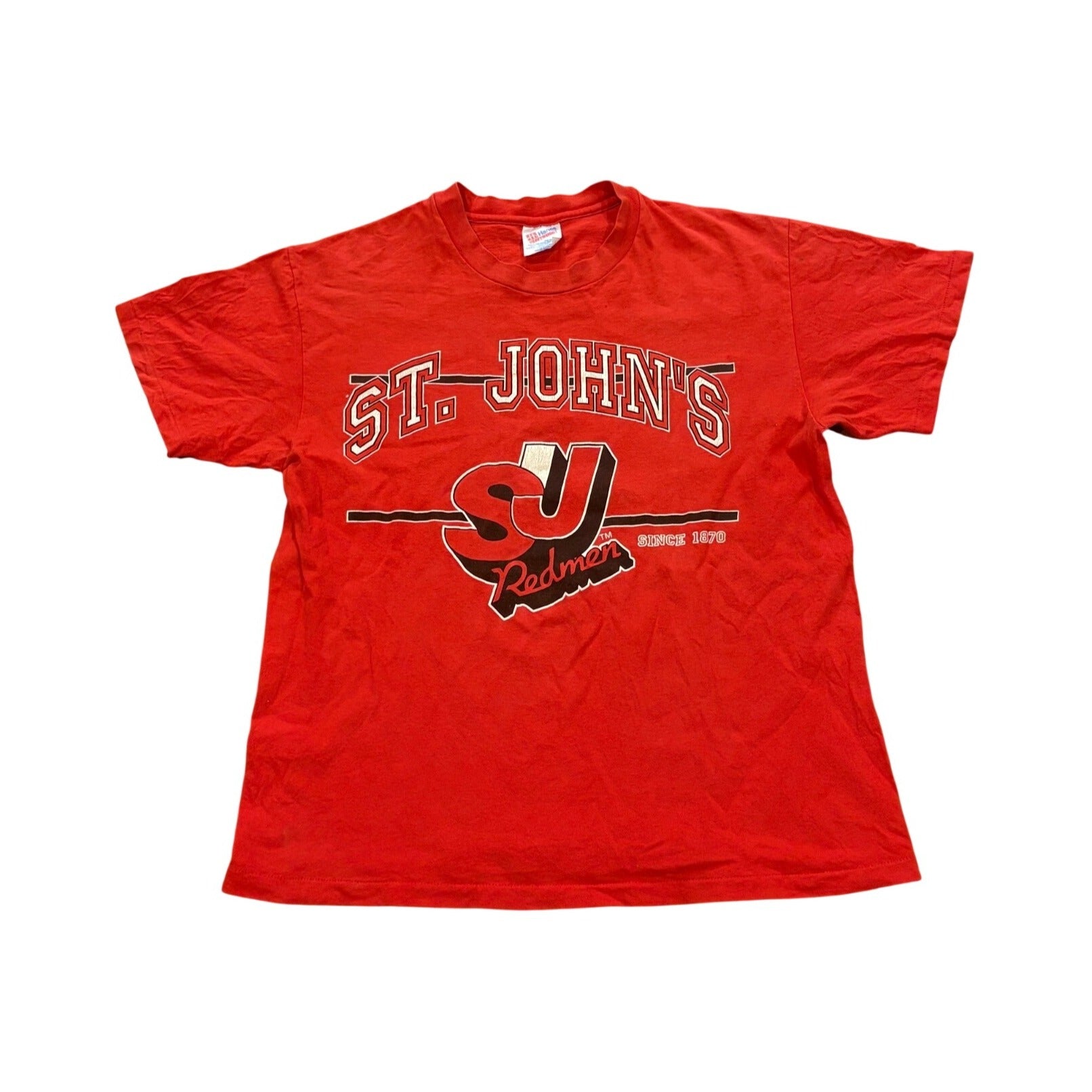 Vintage 90's St. John's Redmen Hanes Single Stitch T-Shirt Red Men's Large