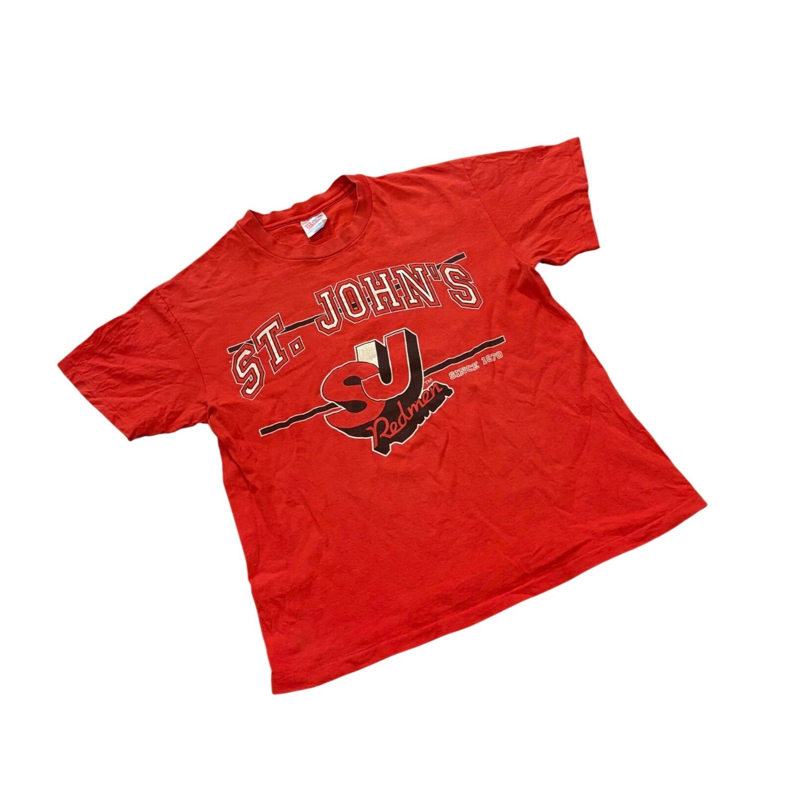 Vintage 90's St. John's Redmen Hanes Single Stitch T-Shirt Red Men's Large