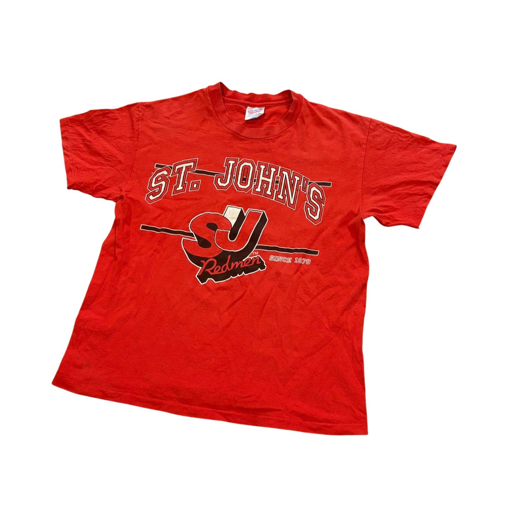 Vintage 90's St. John's Redmen Hanes Single Stitch T-Shirt Red Men's Large