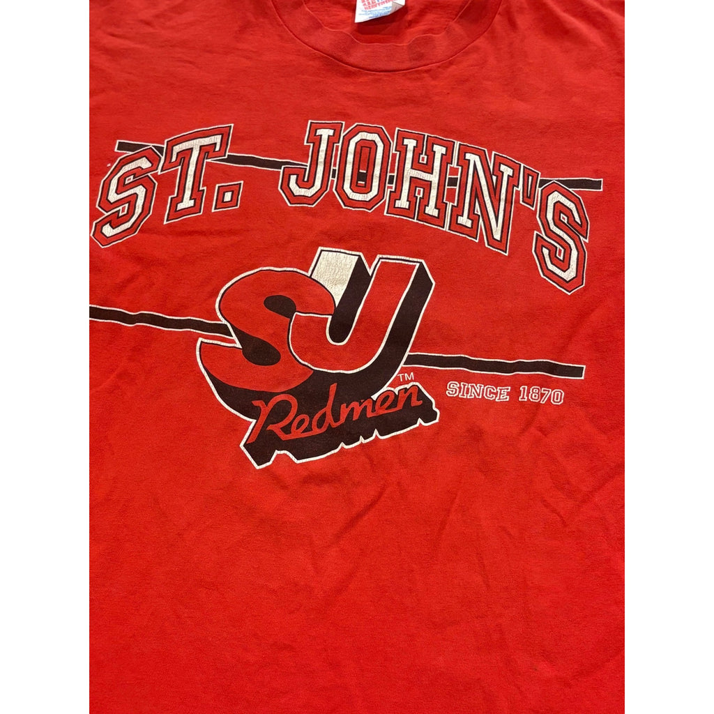 Vintage 90's St. John's Redmen Hanes Single Stitch T-Shirt Red Men's Large