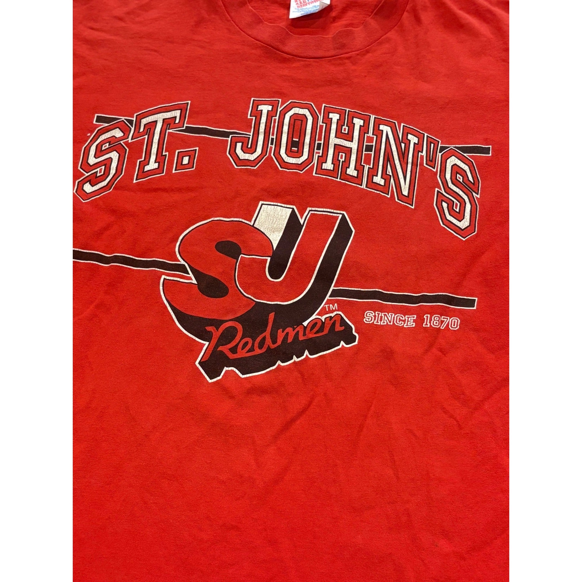 Vintage 90's St. John's Redmen Hanes Single Stitch T-Shirt Red Men's Large