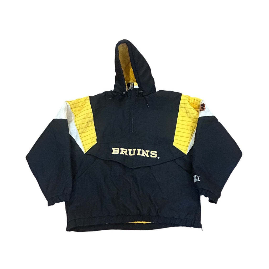 Vintage 1990's Boston Bruins NHL Starter Hooded Puffer Jacket Black Men's XL