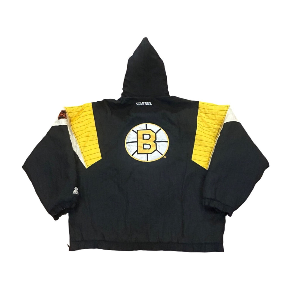 Vintage 1990's Boston Bruins NHL Starter Hooded Puffer Jacket Black Men's XL