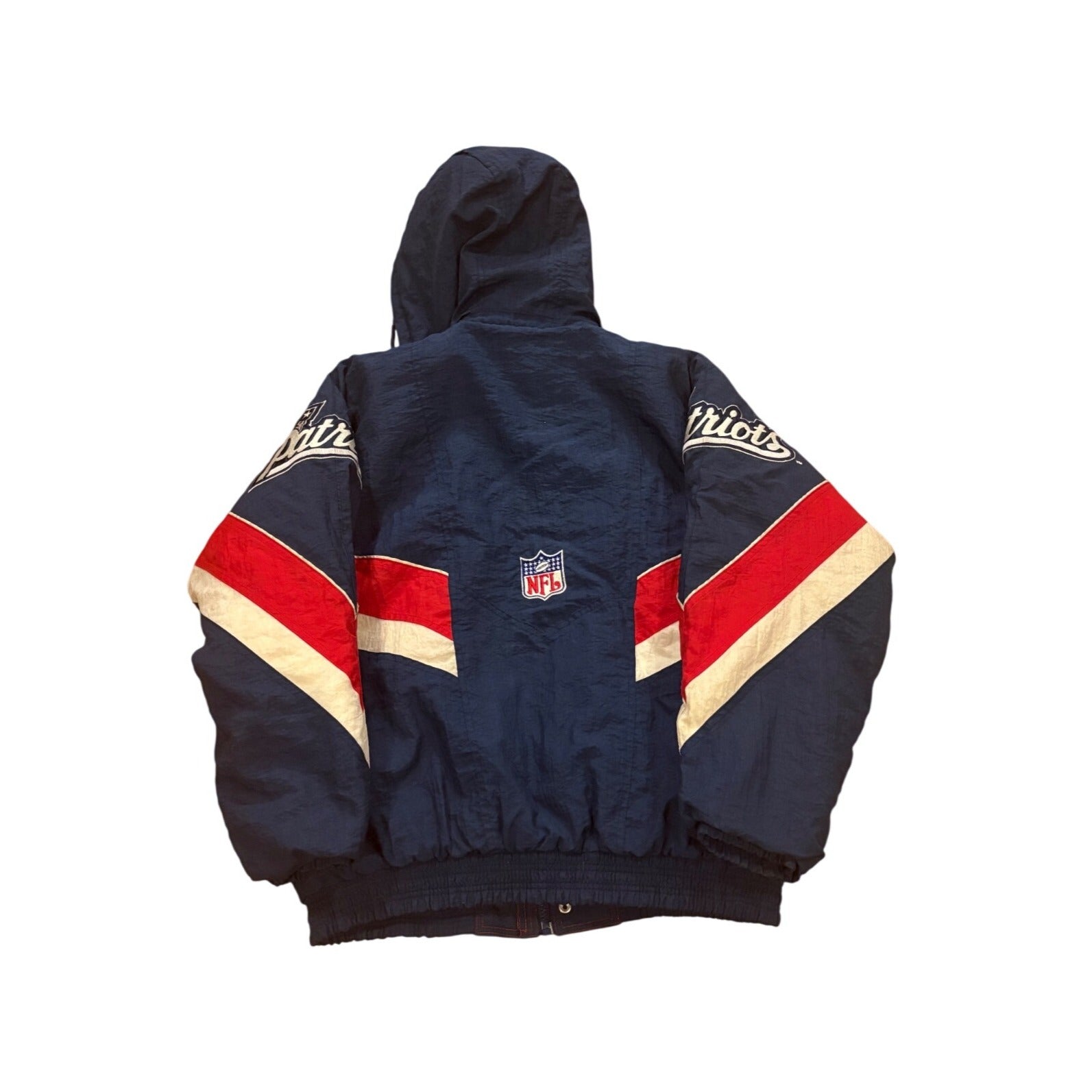 Vtg 90s Starter New England Patriots Authentic Pro Line Hooded Puffer Jacket Med