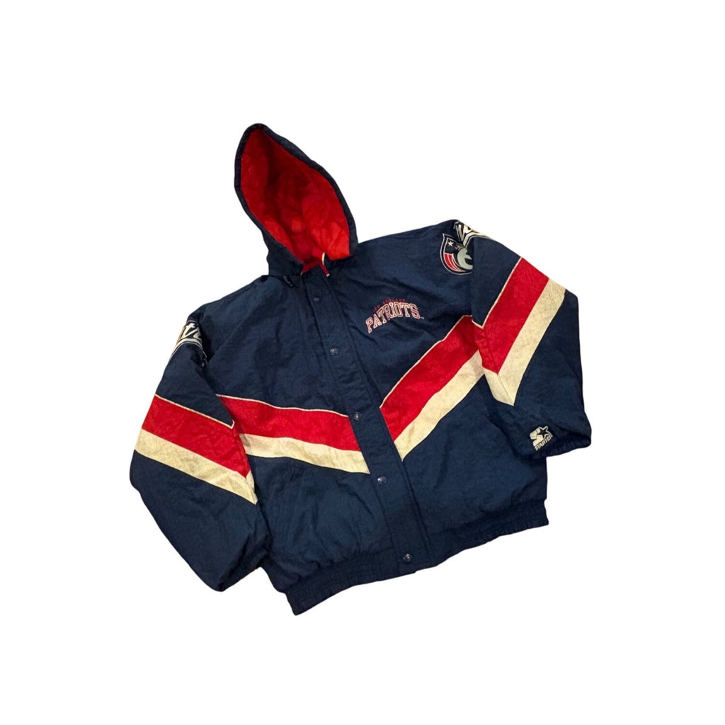 Vtg 90s Starter New England Patriots Authentic Pro Line Hooded Puffer Jacket Med