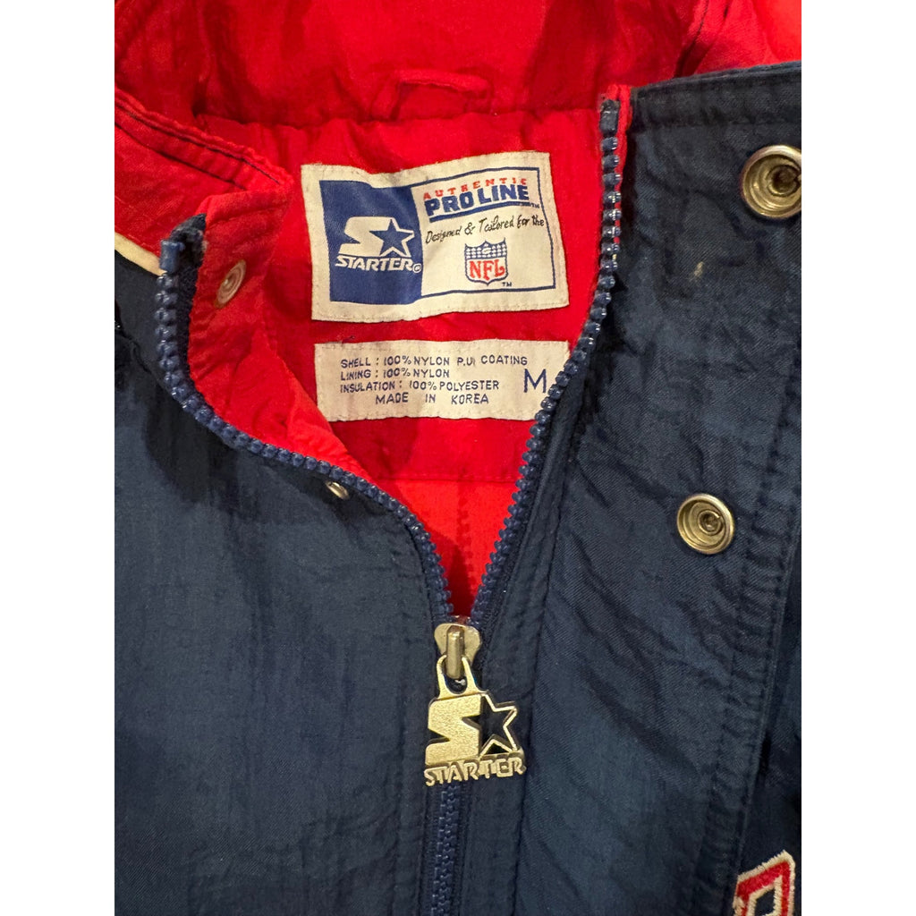 Vtg 90s Starter New England Patriots Authentic Pro Line Hooded Puffer Jacket Med