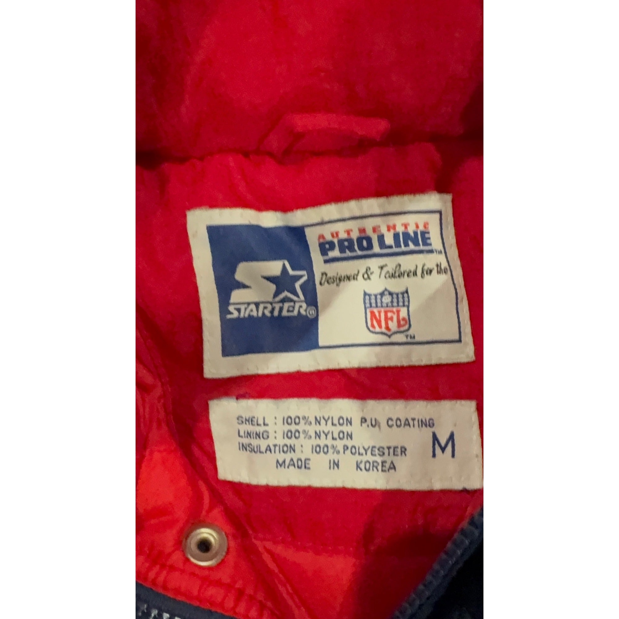 Vtg 90s Starter New England Patriots Authentic Pro Line Hooded Puffer Jacket Med