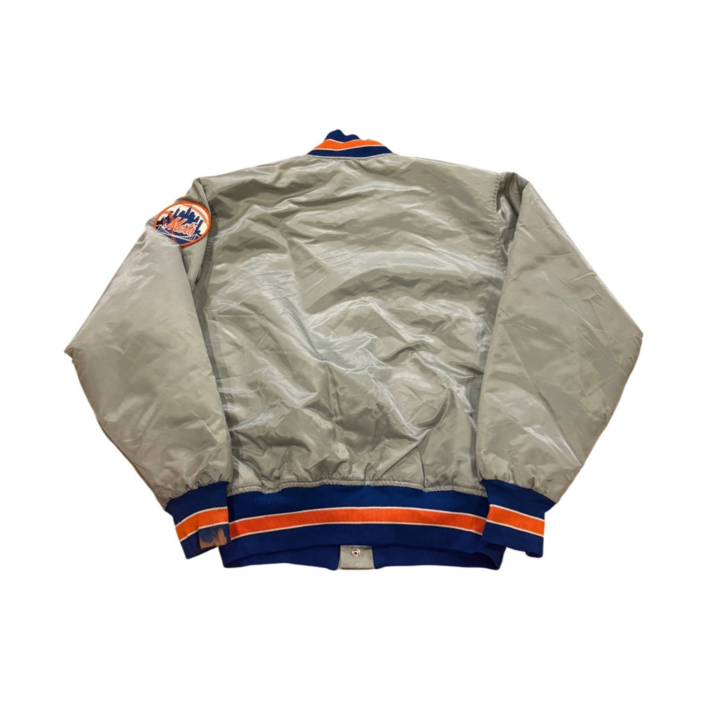 Vintage 80s Felco New York Mets Script Silver MLB Satin Bomber Jacket Medium