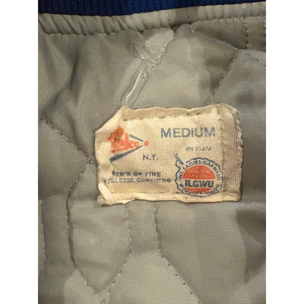 Vintage 80s Felco New York Mets Script Silver MLB Satin Bomber Jacket Medium