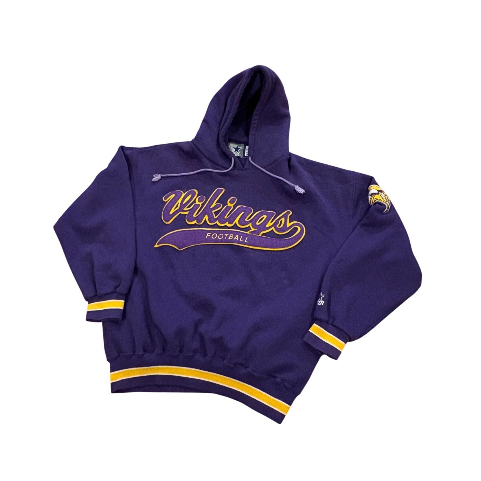 Vintage Starter 90s Minnesota Vikings Tail Sweep NFL Hooded Sweatshirt Large