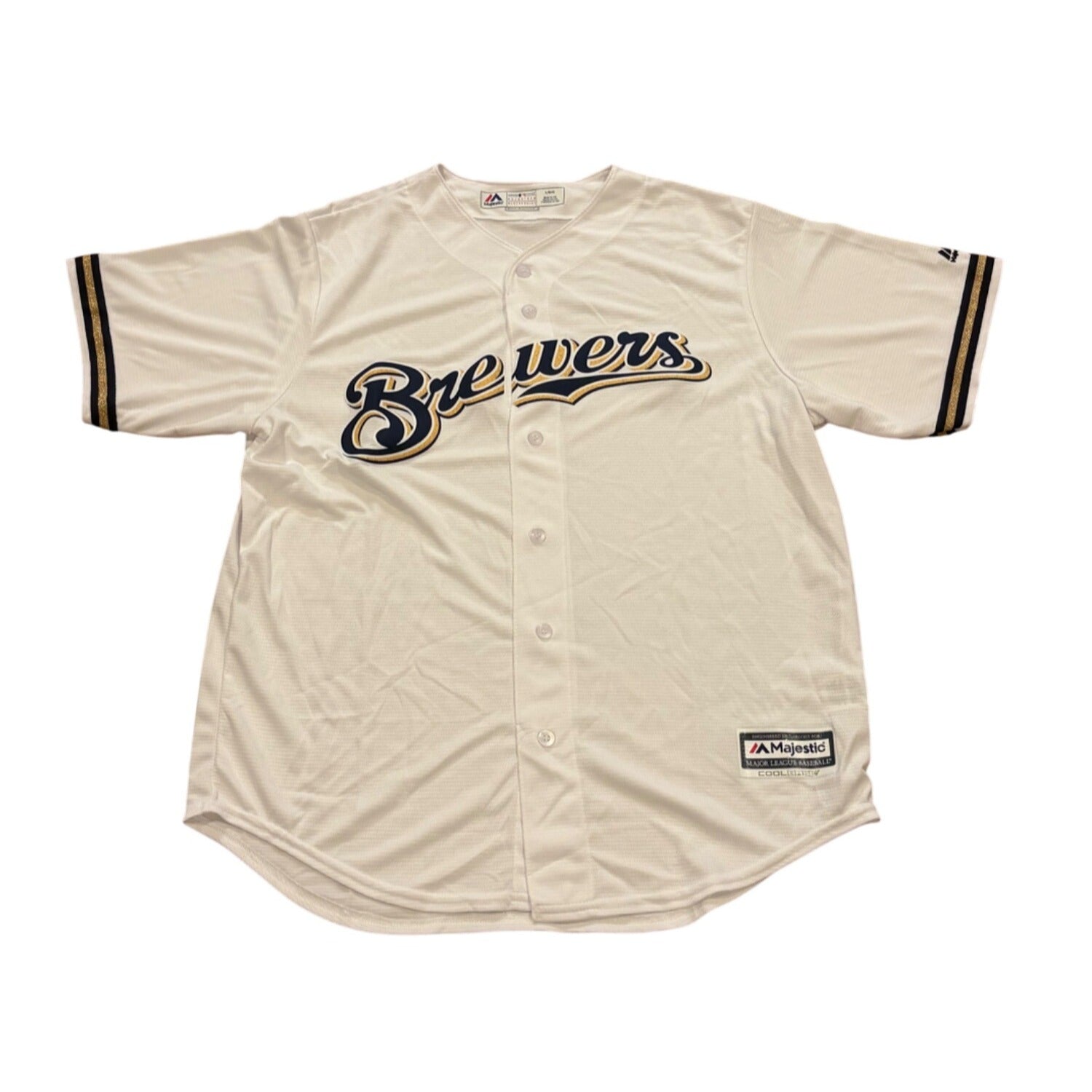 Majestic Milwaukee Brewers Cool Base MLB Baseball White Men's Size Large NEW