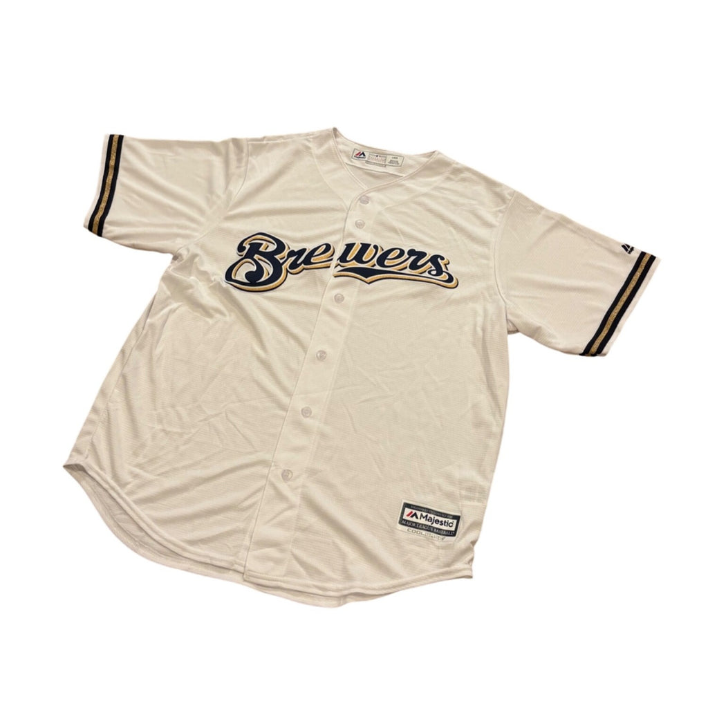 Majestic Milwaukee Brewers Cool Base MLB Baseball White Men's Size Large NEW