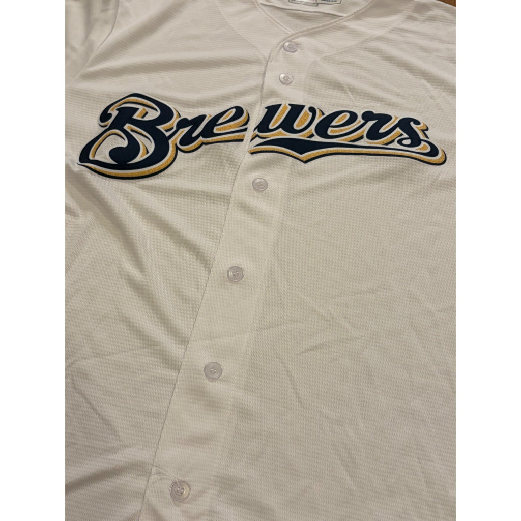 Majestic Milwaukee Brewers Cool Base MLB Baseball White Men's Size Large NEW