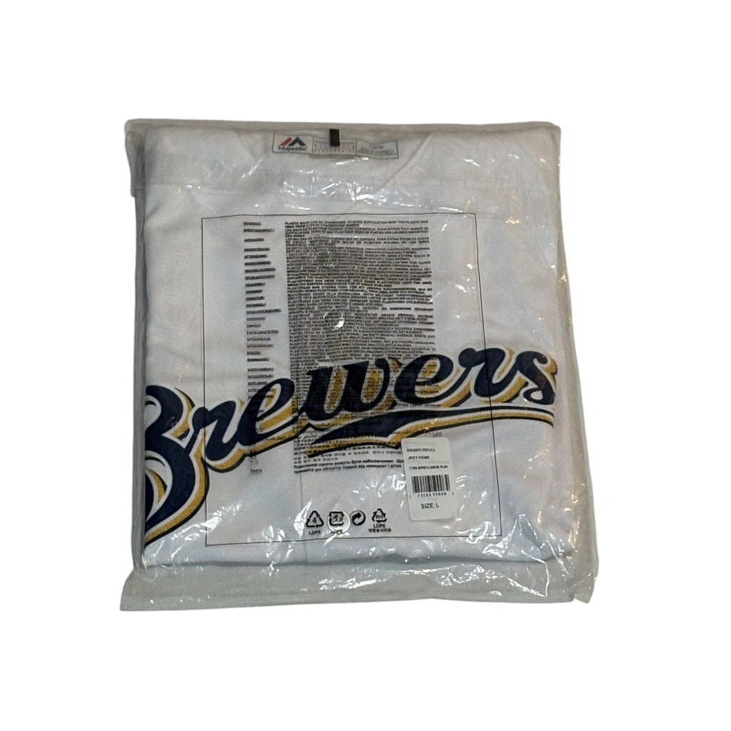 Majestic Milwaukee Brewers Cool Base MLB Baseball White Men's Size Large NEW