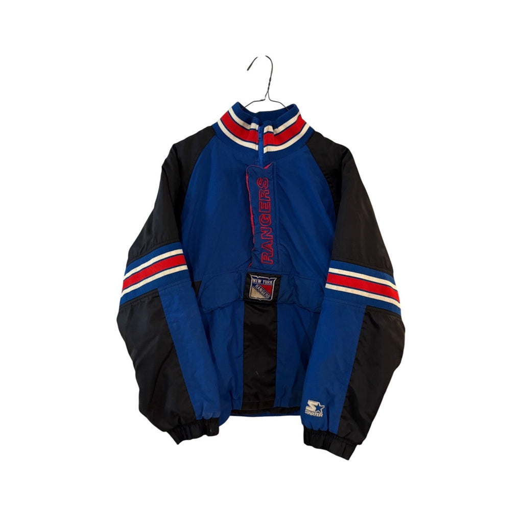 Starter New York Rangers NHL Hockey Puffer Jacket Youth Large Blue 1/2 Zip