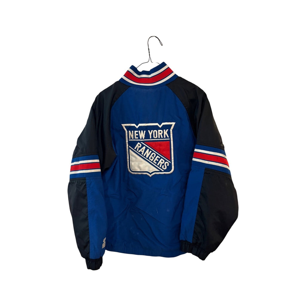 Starter New York Rangers NHL Hockey Puffer Jacket Youth Large Blue 1/2 Zip