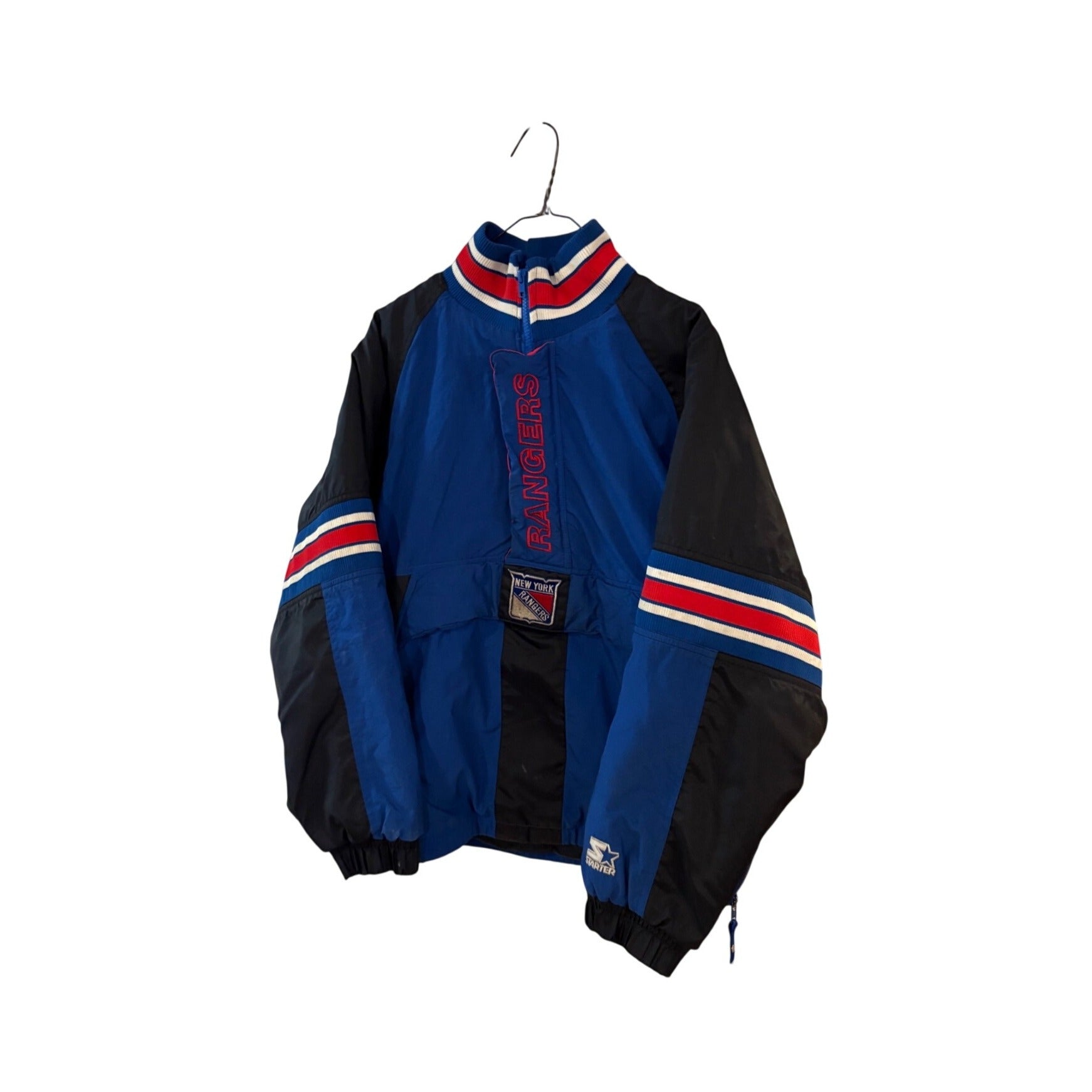 Starter New York Rangers NHL Hockey Puffer Jacket Youth Large Blue 1/2 Zip