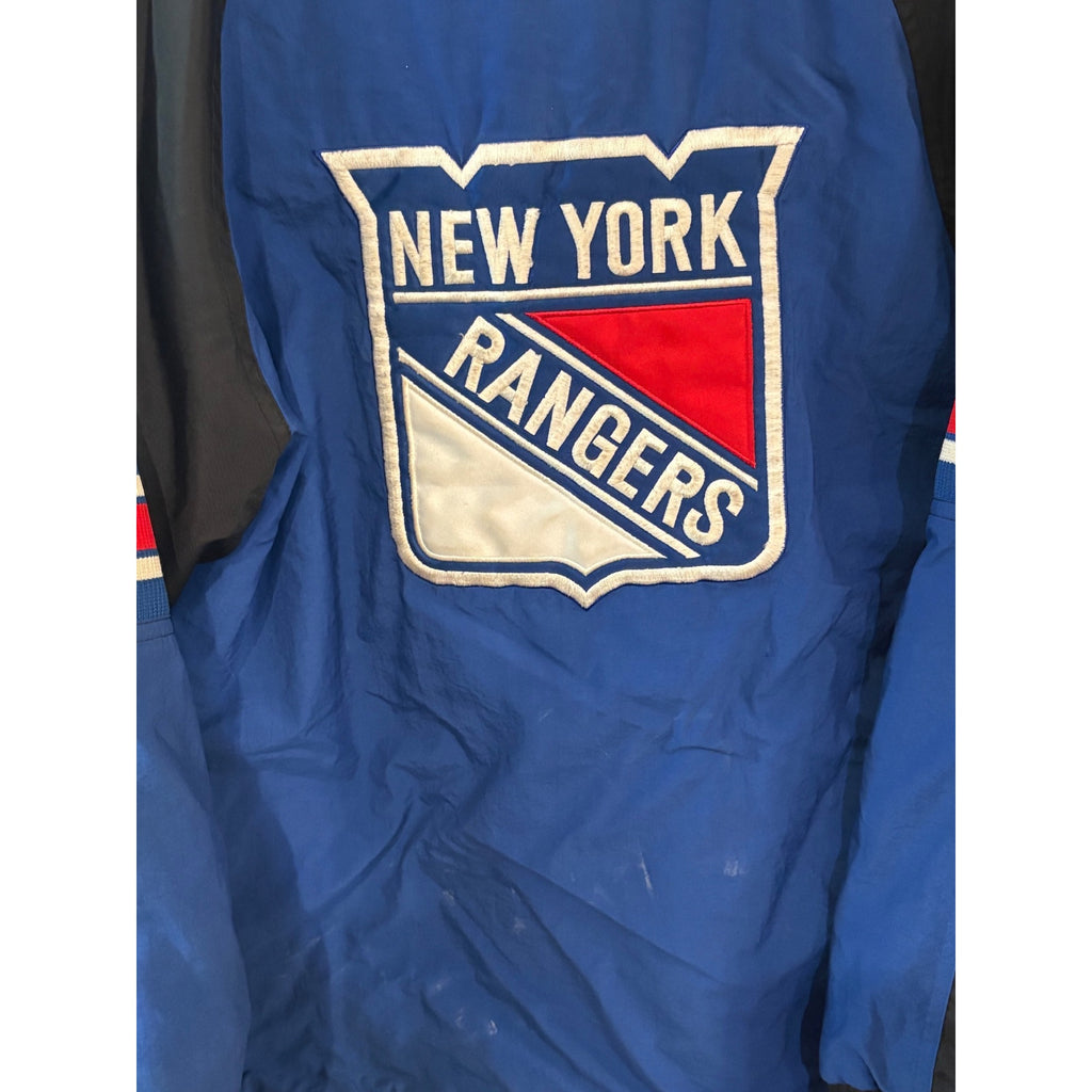 Starter New York Rangers NHL Hockey Puffer Jacket Youth Large Blue 1/2 Zip
