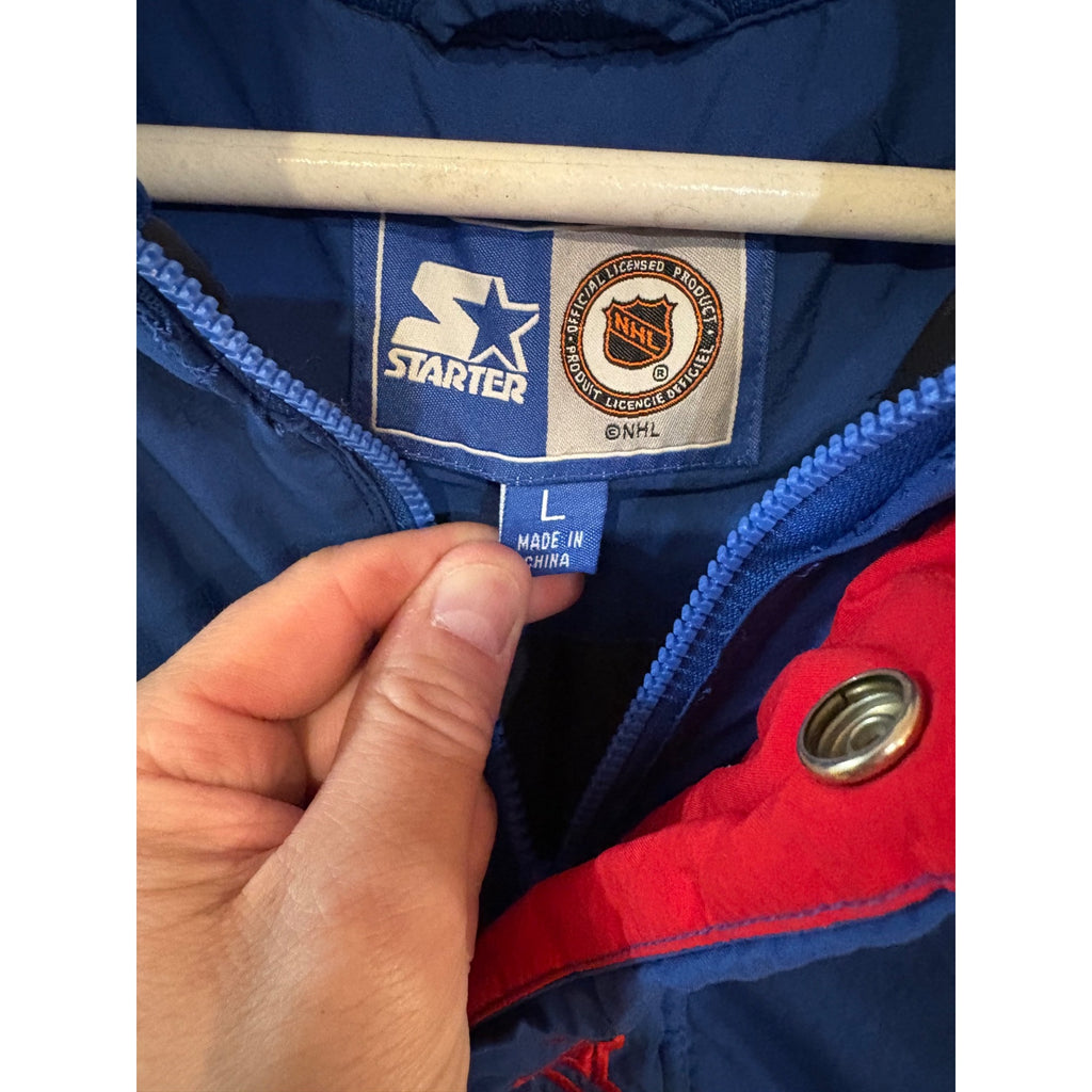 Starter New York Rangers NHL Hockey Puffer Jacket Youth Large Blue 1/2 Zip