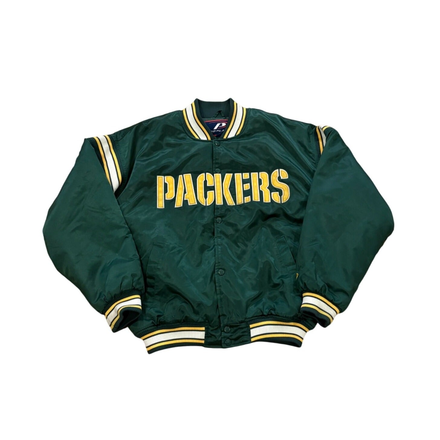 Vintage Pro Player Green Bay Packers NFL Satin Bomber Jacket Green Men's Large