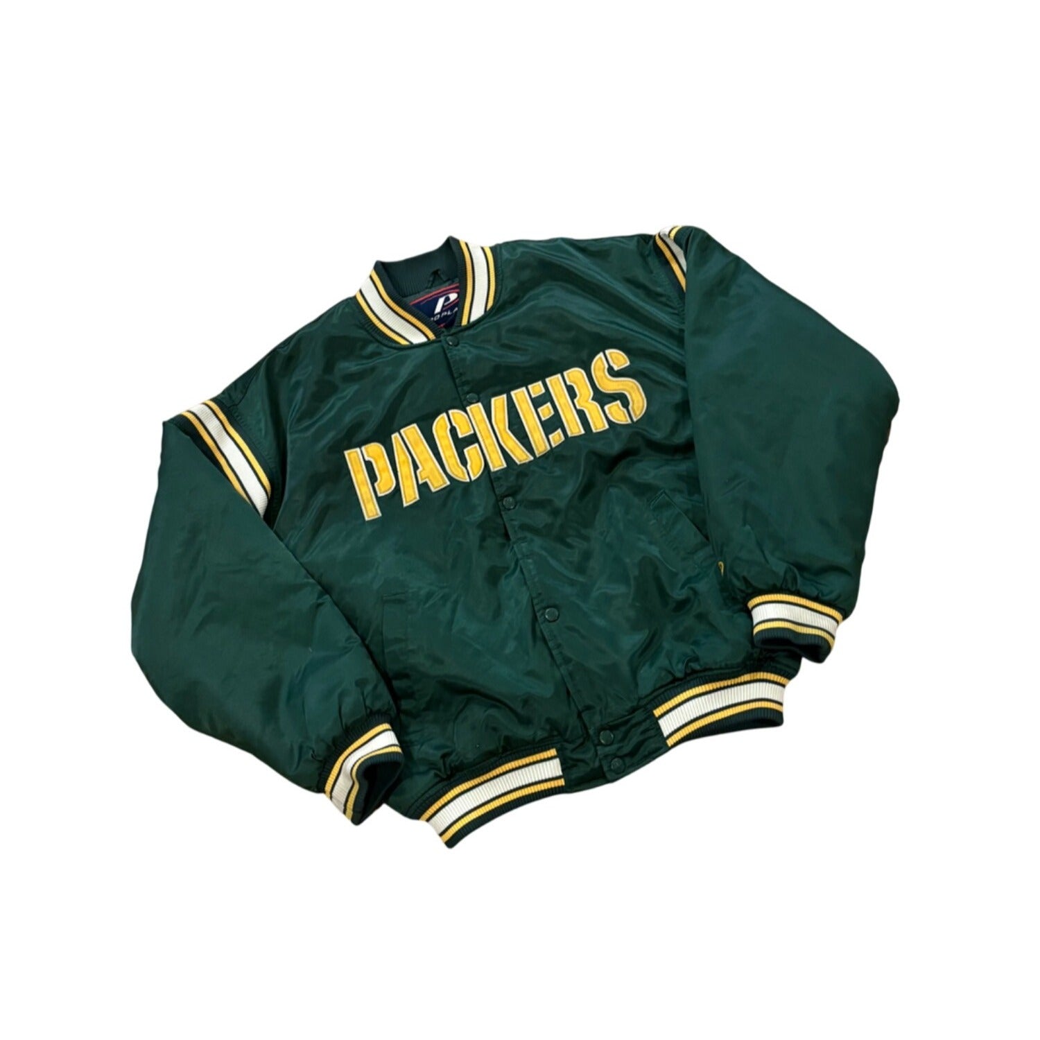 Vintage Pro Player Green Bay Packers NFL Satin Bomber Jacket Green Men's Large