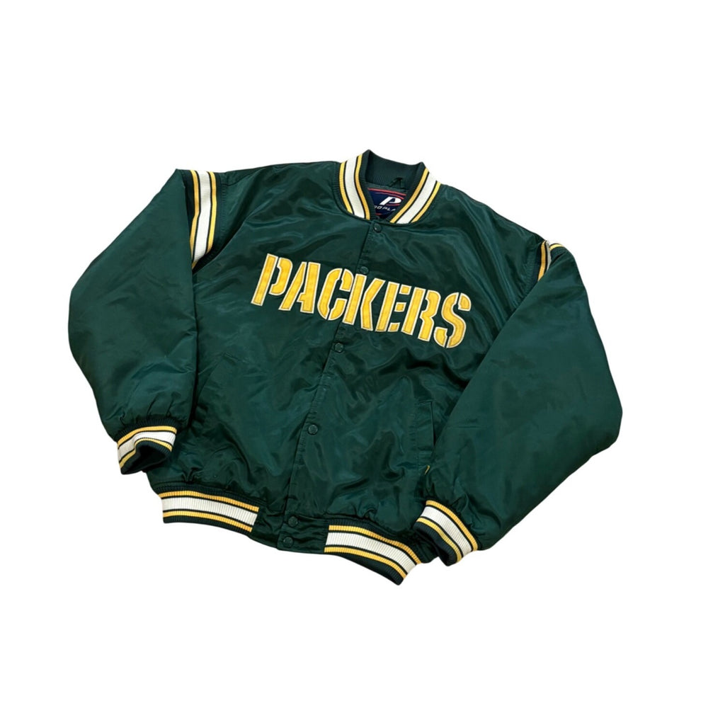Vintage Pro Player Green Bay Packers NFL Satin Bomber Jacket Green Men's Large