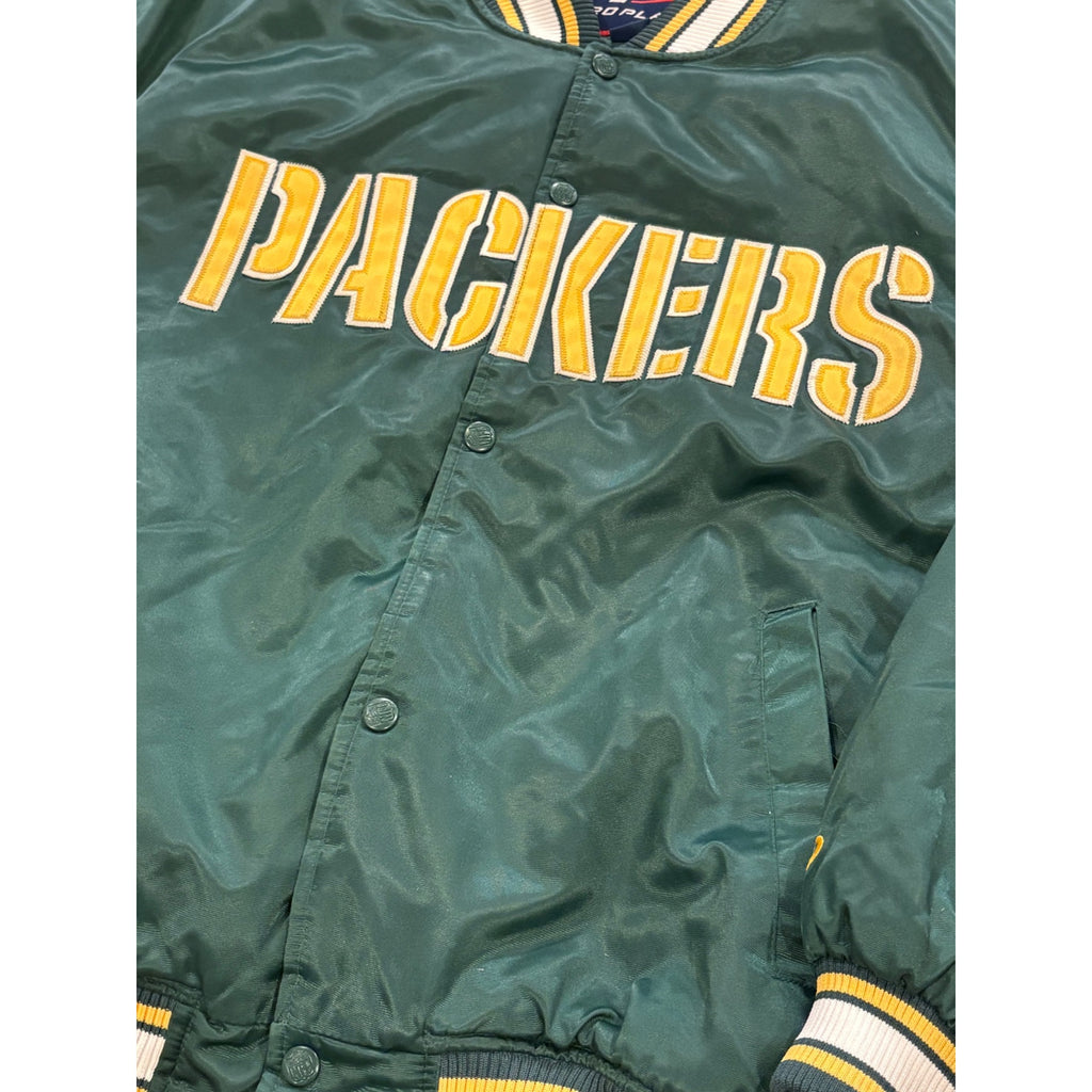 Vintage Pro Player Green Bay Packers NFL Satin Bomber Jacket Green Men's Large