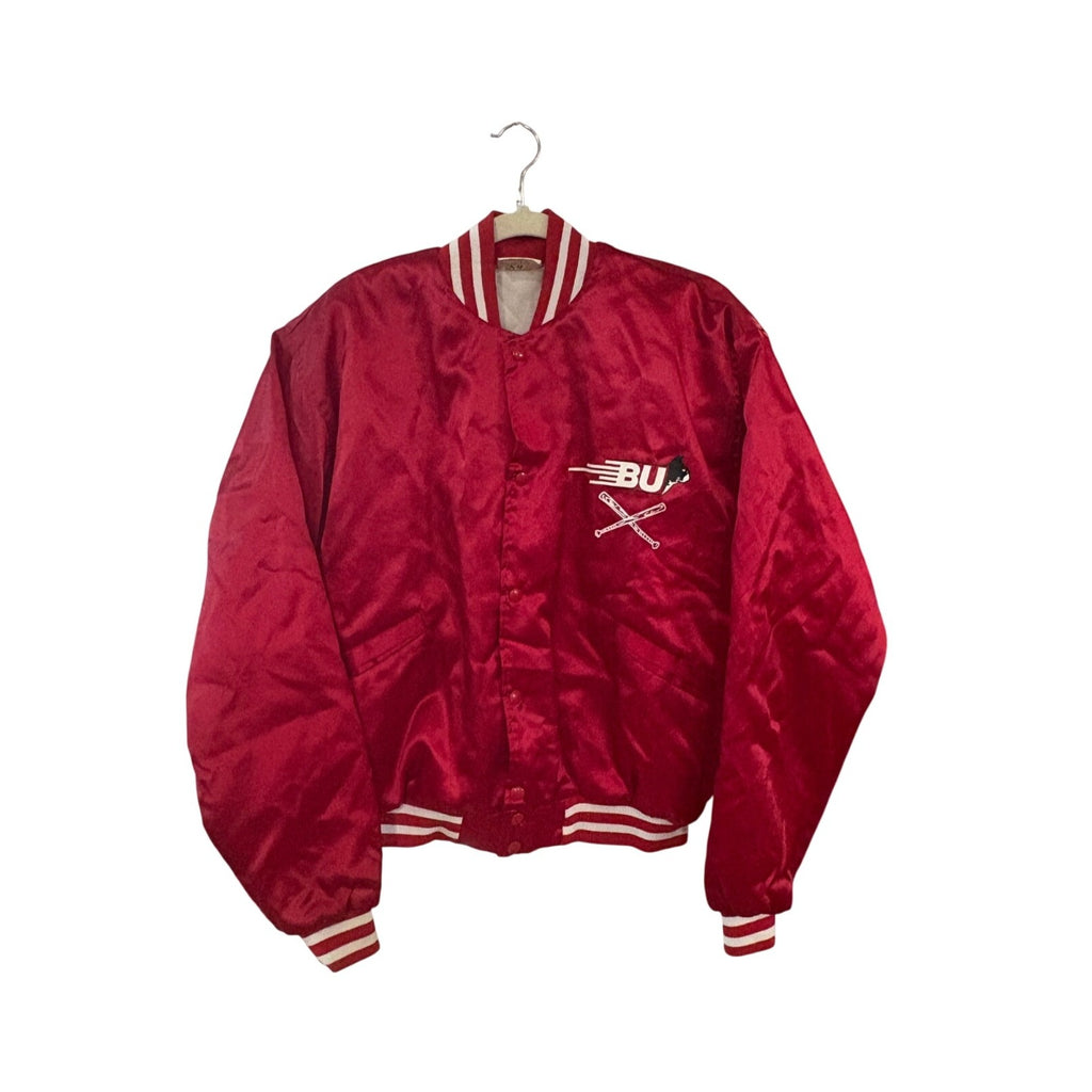 Rare 80s Boston University Terriers Baseball Satin Bomber Jacket Red Men's Large