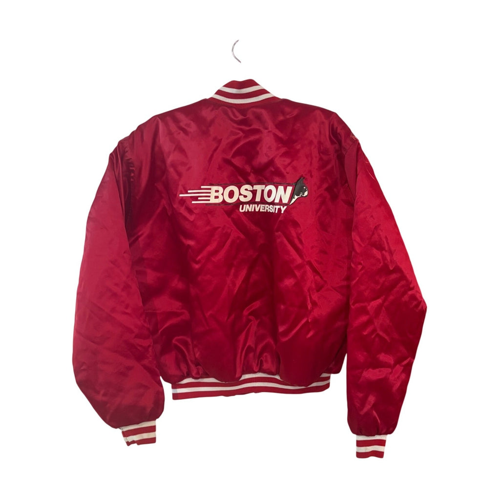 Rare 80s Boston University Terriers Baseball Satin Bomber Jacket Red Men's Large