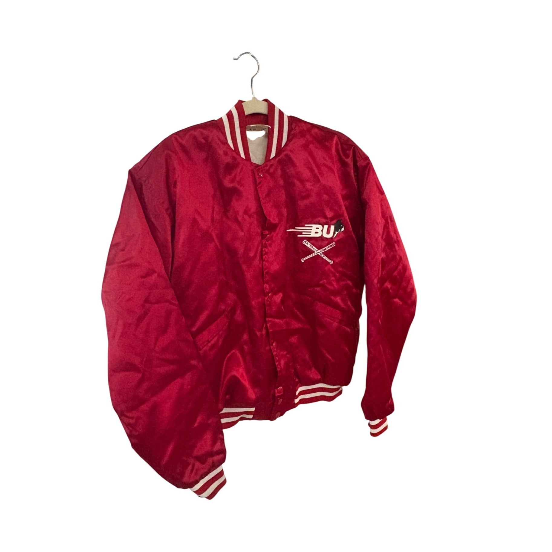 Rare 80s Boston University Terriers Baseball Satin Bomber Jacket Red Men's Large
