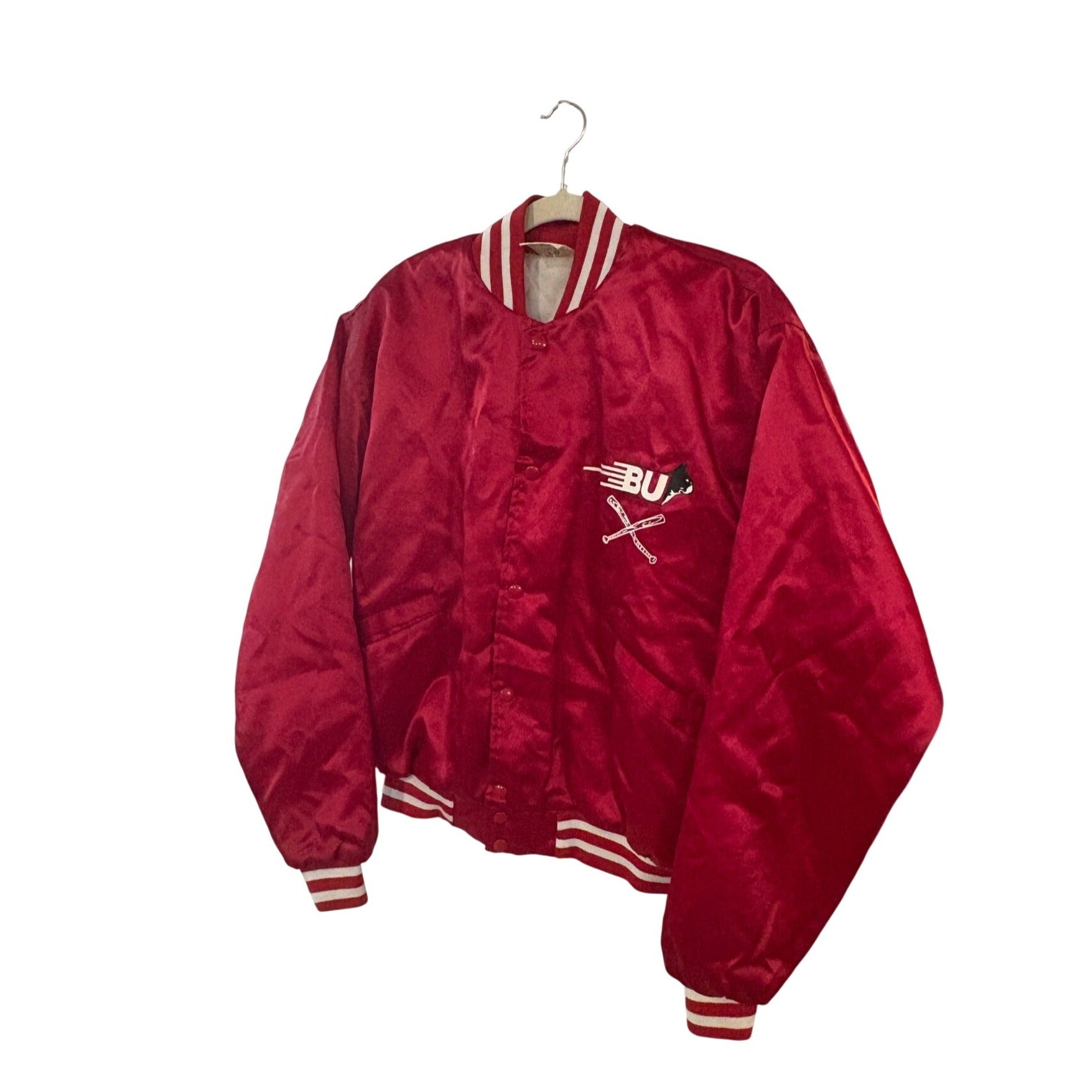 Rare 80s Boston University Terriers Baseball Satin Bomber Jacket Red Men's Large