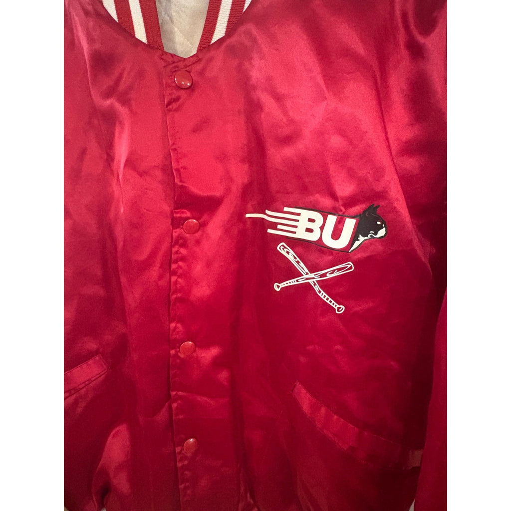 Rare 80s Boston University Terriers Baseball Satin Bomber Jacket Red Men's Large