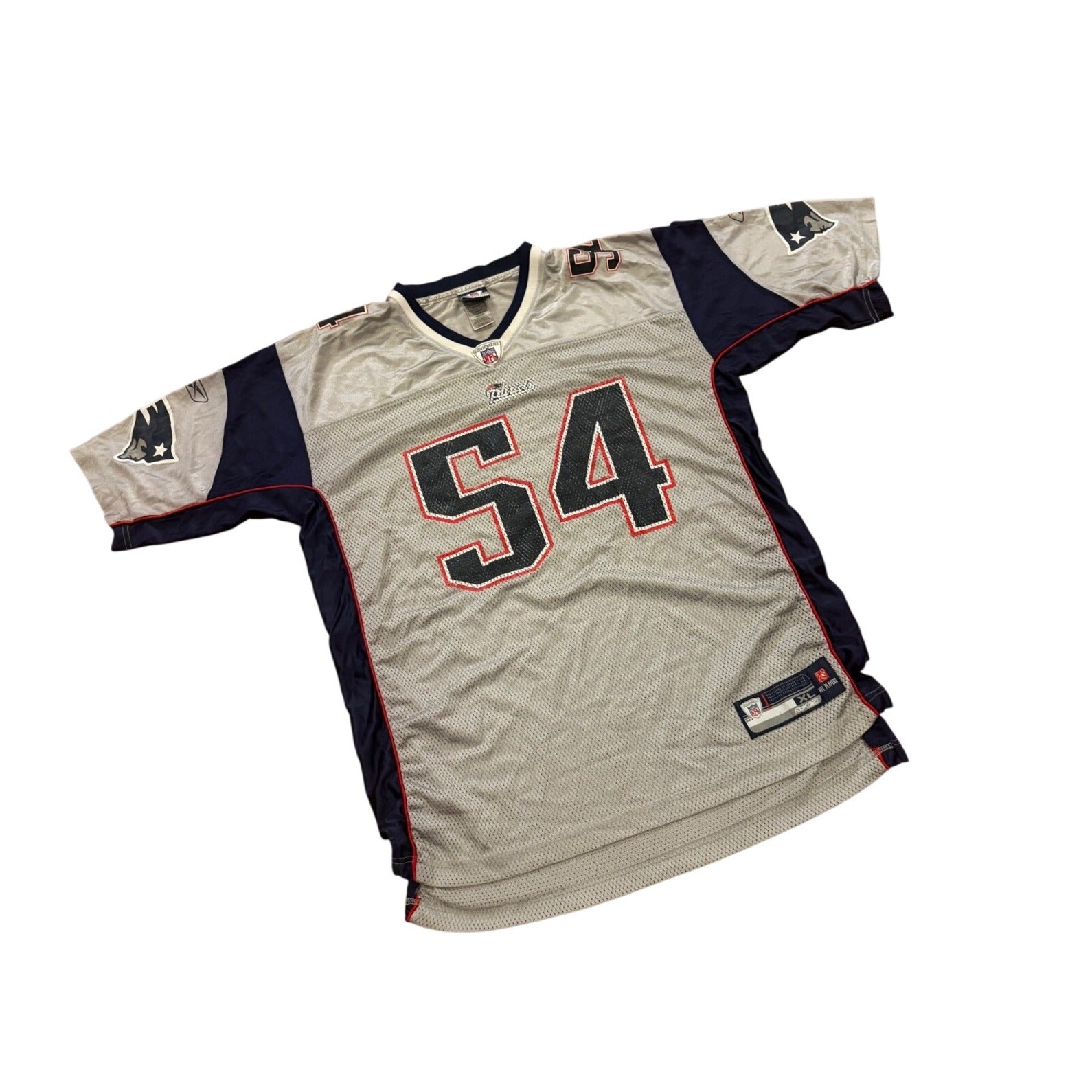 Rare Reebok New England Patriots Tedy Bruschi #54 Silver NFL Football Jersey XL