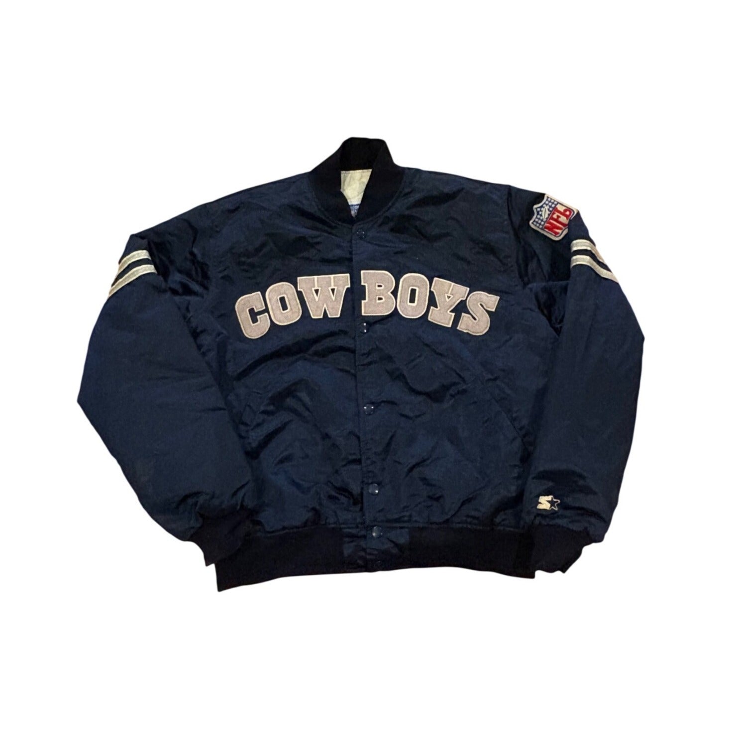 Vintage 90's NFL Starter Dallas Cowboys Satin Jacket Men's Size Large Navy Blue