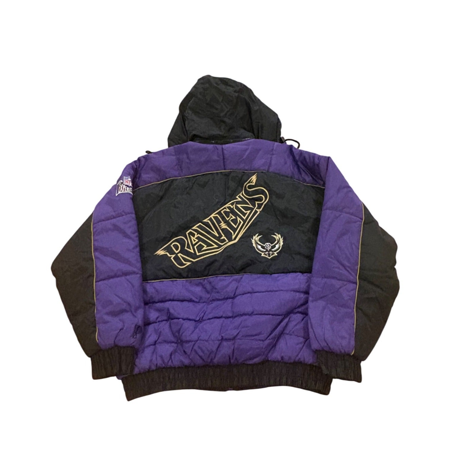Vintage 90s Pro Player Baltimore Ravens Old Logo NFL Puffer Hooded Jacket Large