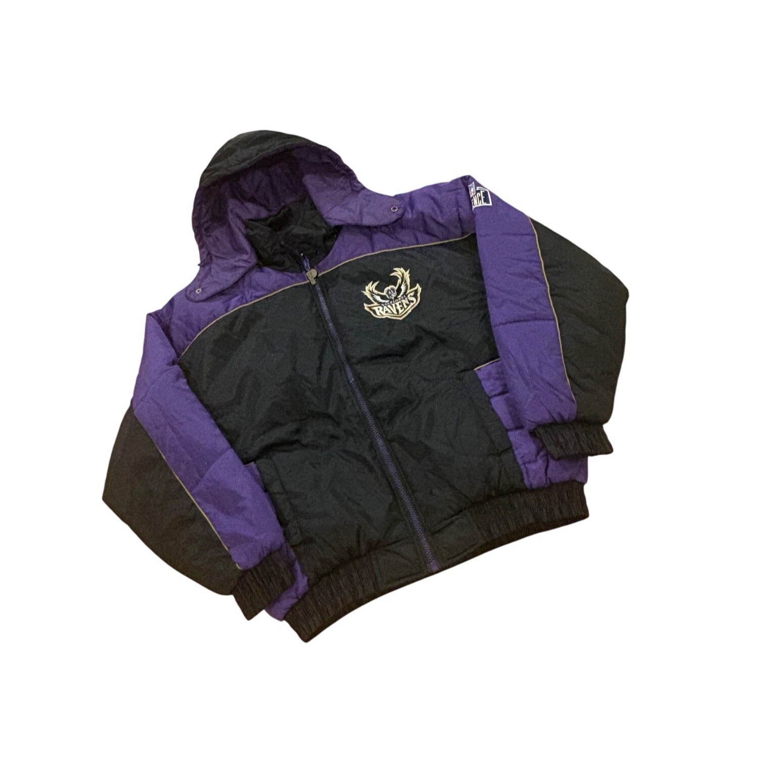 Vintage 90s Pro Player Baltimore Ravens Old Logo NFL Puffer Hooded Jacket Large