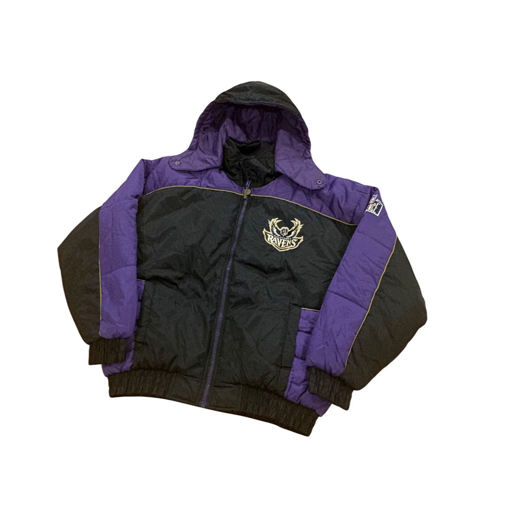 Vintage 90s Pro Player Baltimore Ravens Old Logo NFL Puffer Hooded Jacket Large