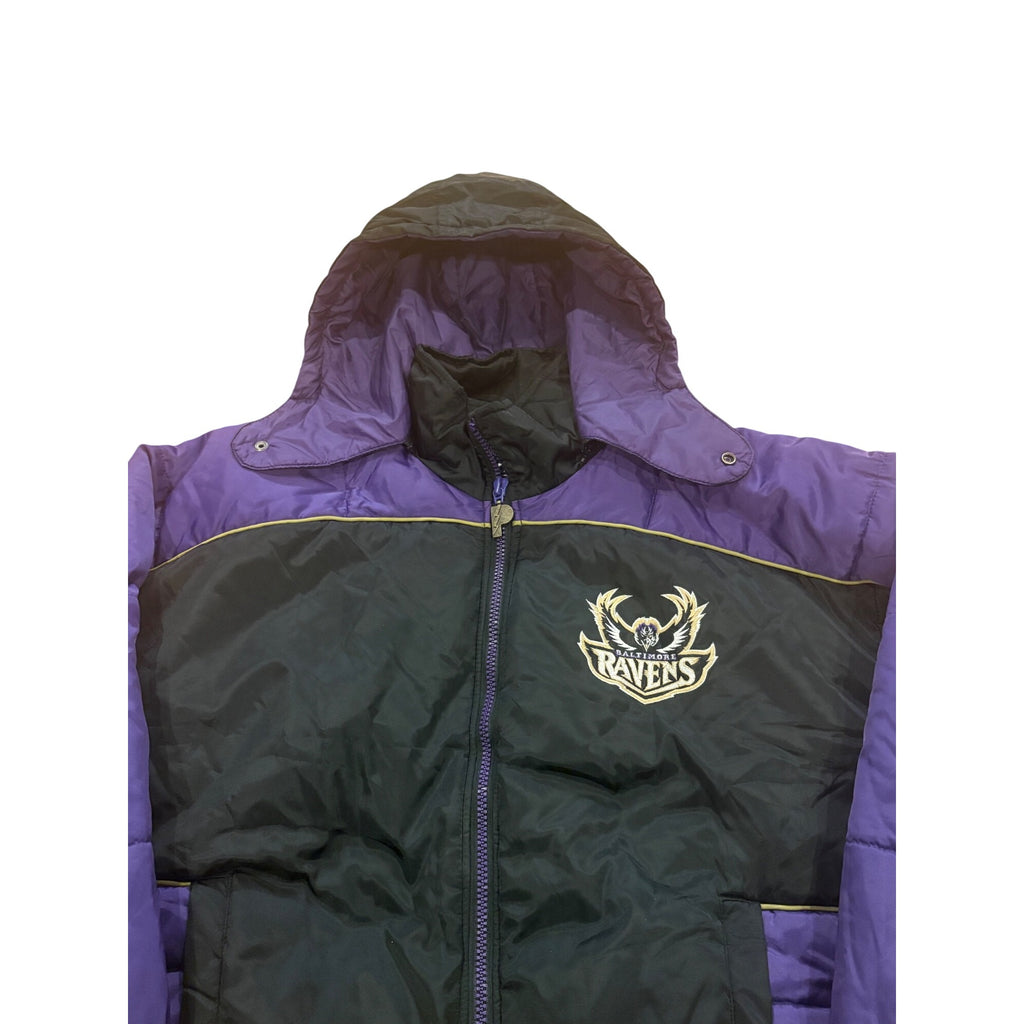 Vintage 90s Pro Player Baltimore Ravens Old Logo NFL Puffer Hooded Jacket Large