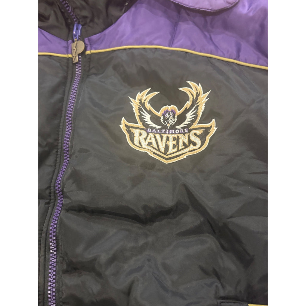 Vintage 90s Pro Player Baltimore Ravens Old Logo NFL Puffer Hooded Jacket Large