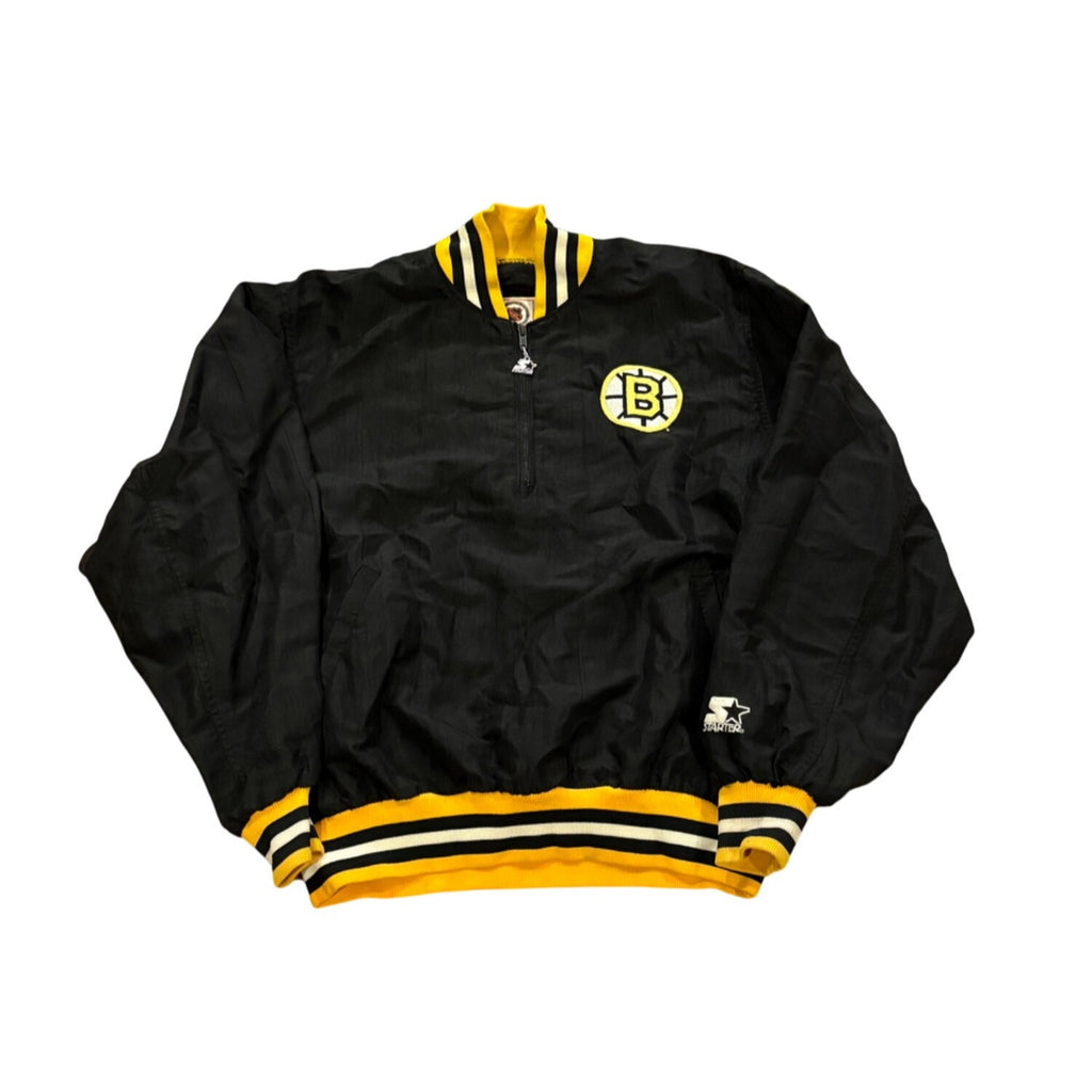 Vintage 1990's Starter Boston Bruins 1/4 Zip Pullover Jacket Black Men's Large