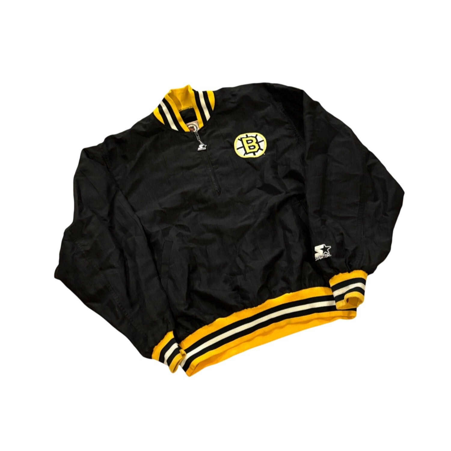 Vintage 1990's Starter Boston Bruins 1/4 Zip Pullover Jacket Black Men's Large