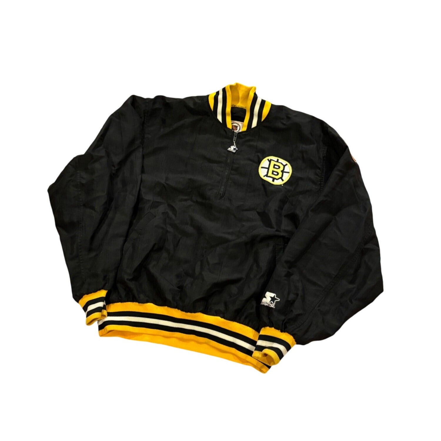 Vintage 1990's Starter Boston Bruins 1/4 Zip Pullover Jacket Black Men's Large