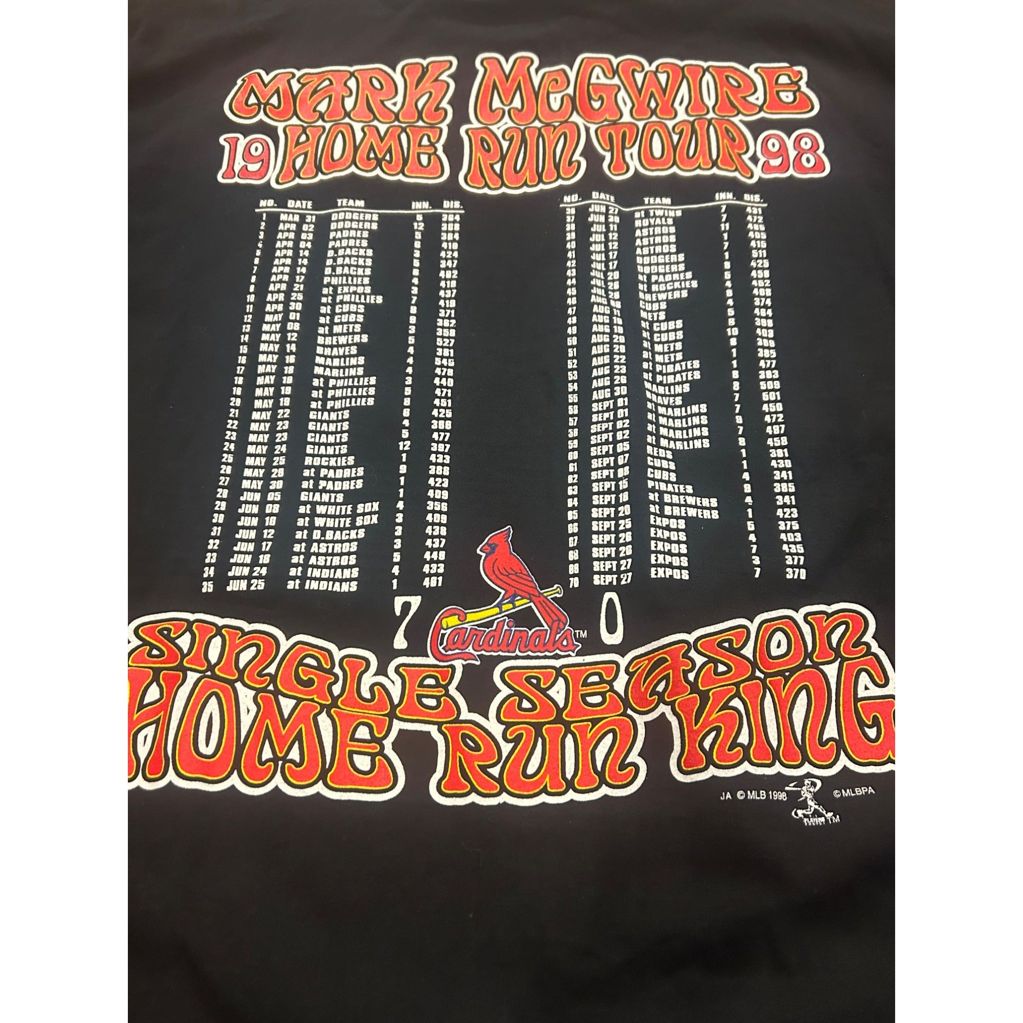 Vintage 1998 Mark McGwire Home Run Tour St. Louis Cardinals T-Shirt Men's XL