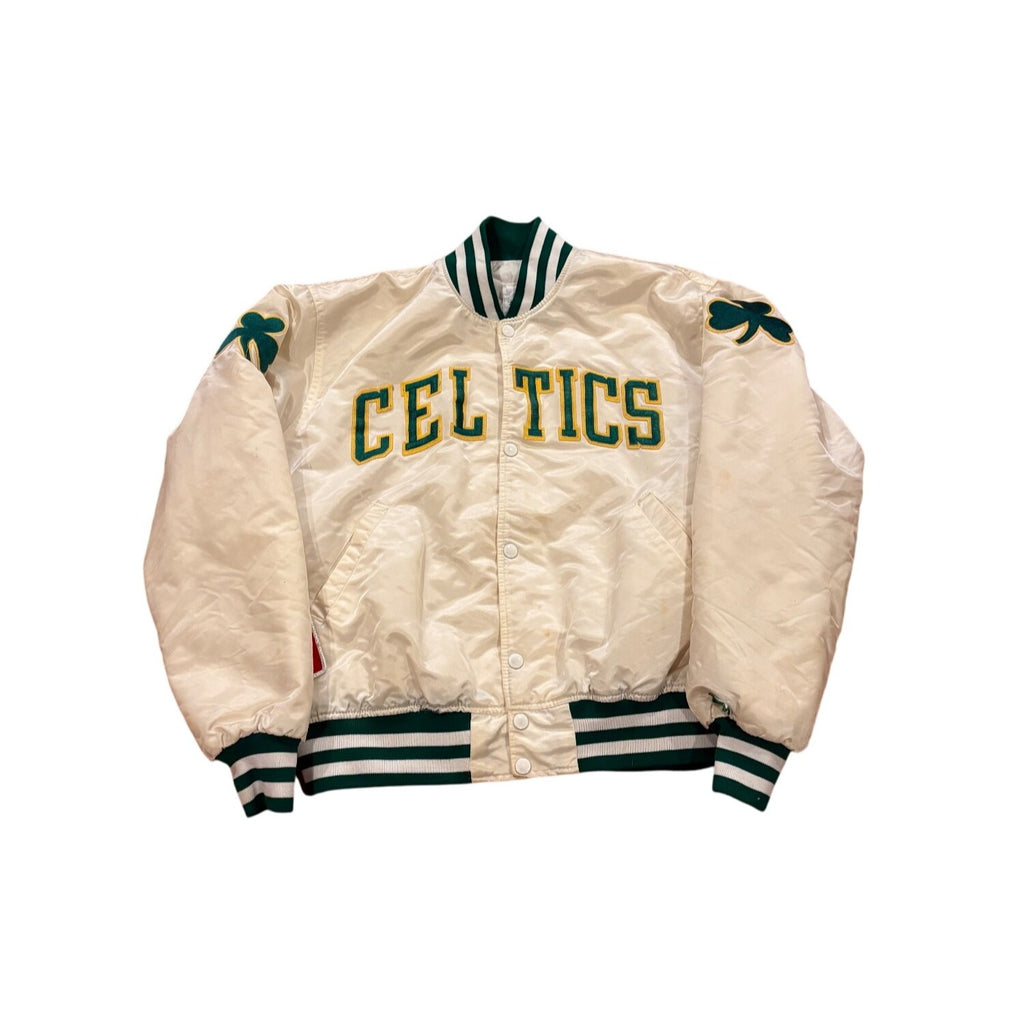 Vintage 80's Starter Boston Celtics NBA White Satin Jacket Men's Large