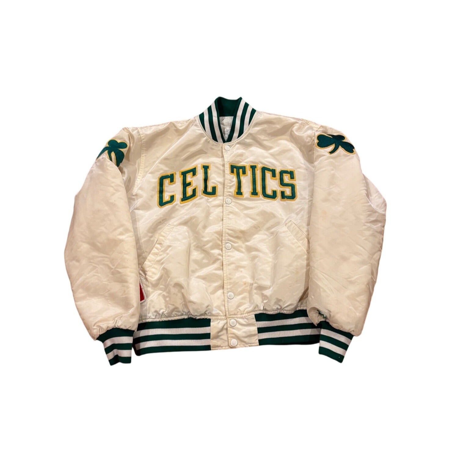 Vintage 80's Starter Boston Celtics NBA White Satin Jacket Men's Large
